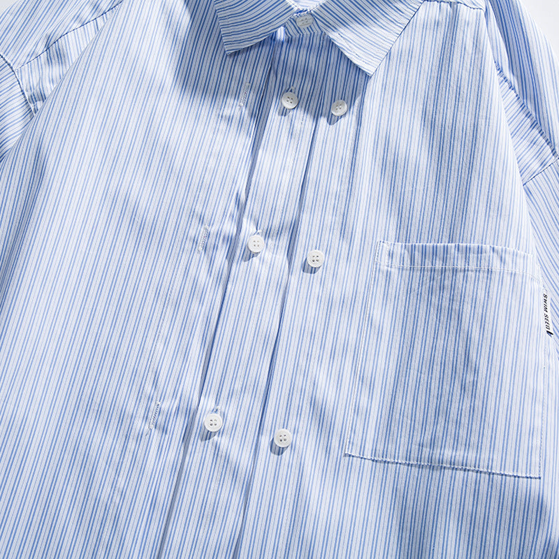 Men's Oversized Cotton Shirt with Fine Stripes and Chest Pocket Amarae