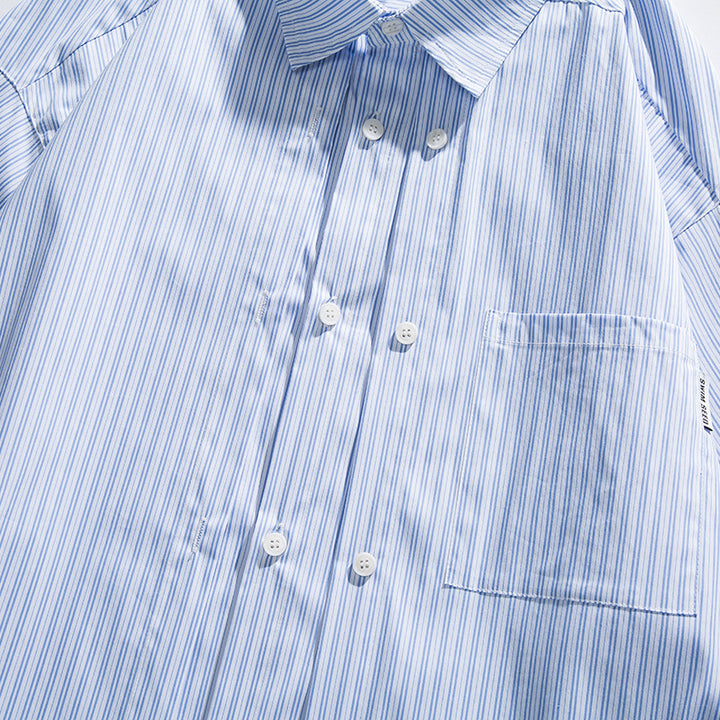 Men's Oversized Cotton Shirt with Fine Stripes and Chest Pocket Amarae