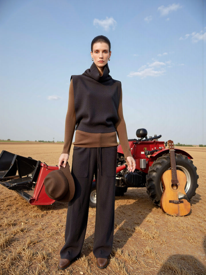 Pull en tricot à col haut et pantalon large Chic & Stil pour femme