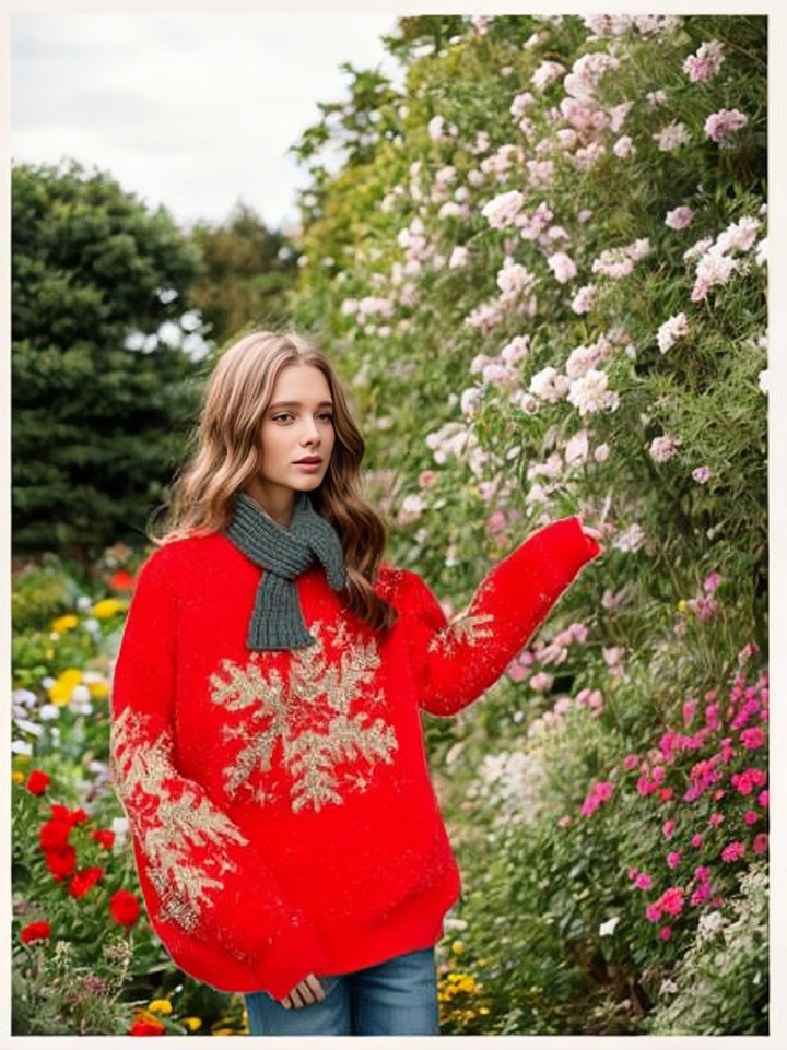 Oversized knit sweater for women with festive design Lune London