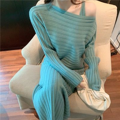 Women's knitted dress with asymmetrical neckline and ribbed texture Amarae