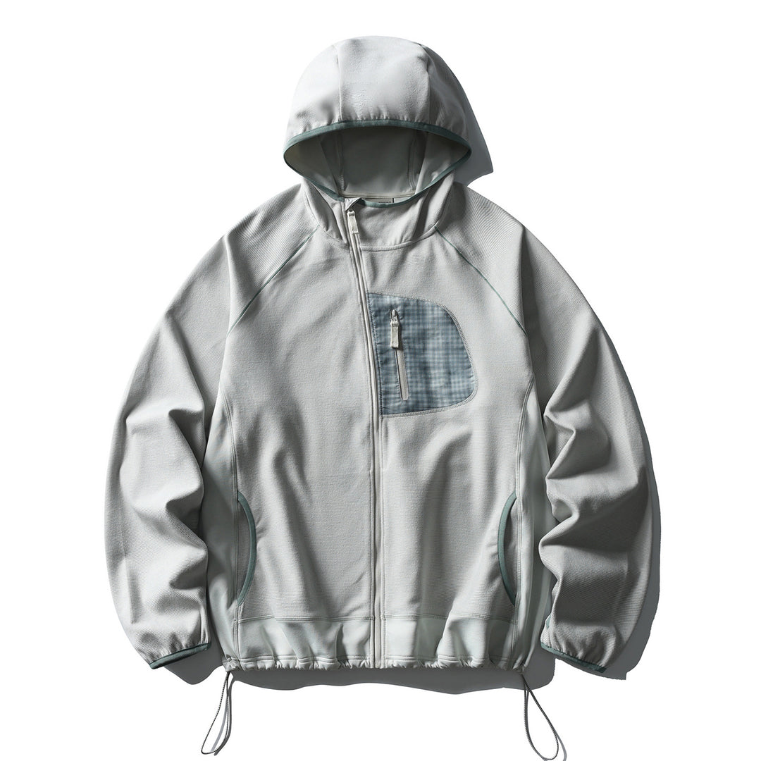 Unisex Lightweight Tech-Fleece Hoodie Jacket with Front Zip, Chest Zip Pocket and Drawstring Hem Amarae