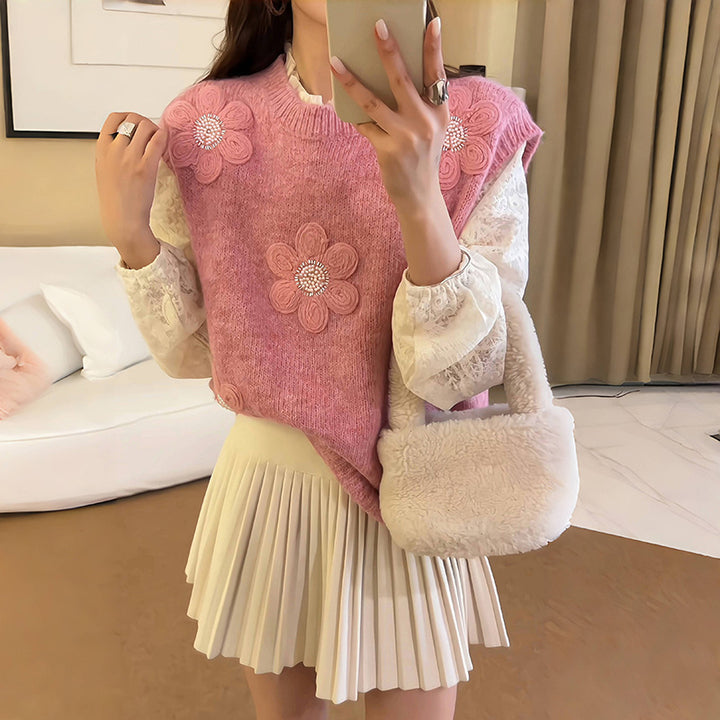 Pull en maille pour femme avec des appliqués floraux et une surface texturée Chic & Stil