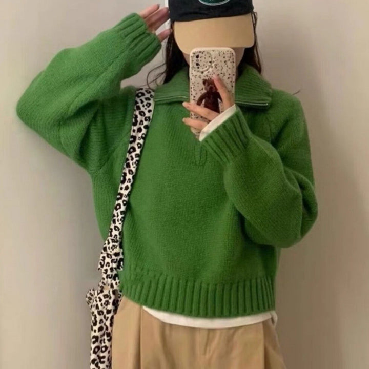 Pull en tricot pour femmes avec fermeture éclair et col haut Chic & Stil