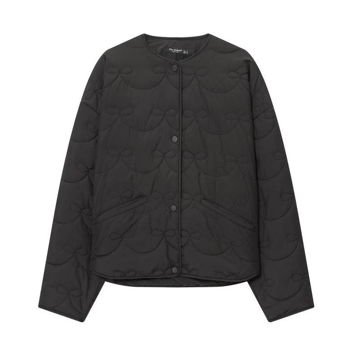 Women's short cut quilted jacket with round neckline and tonal bow quilting Amarae
