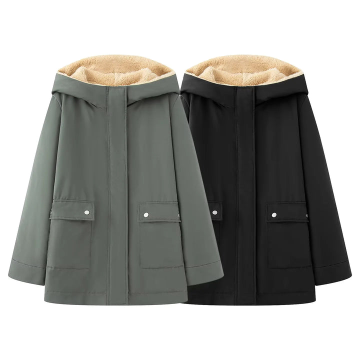 Padded transition jacket for women with soft inner lining and practical hood design Lune London