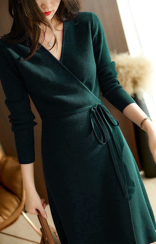 Lune London Long Sleeve Wrap Dress for Women with Elegant Waist Tie