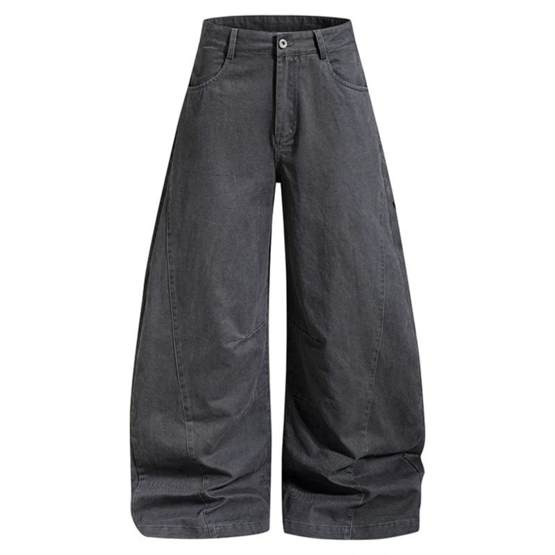 Women's Wide Denim Palazzo Pants with Balloon Hem and Attached Logo Pockets Amarae
