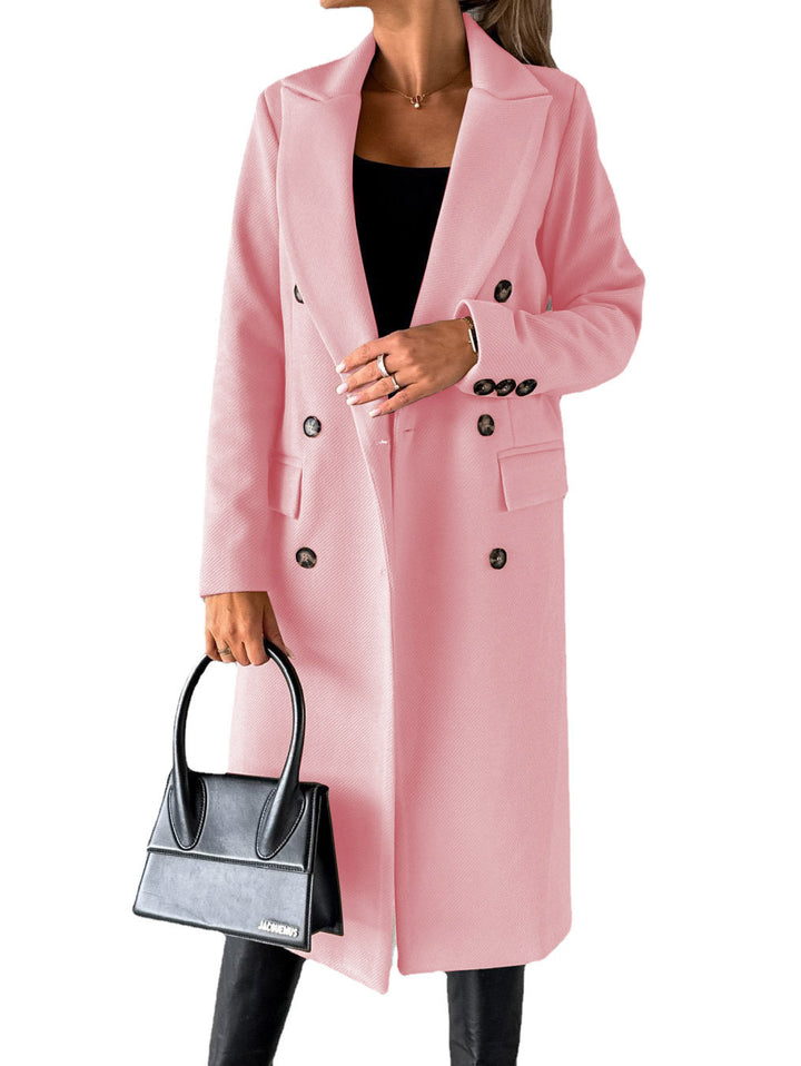 Ladies Elegant Double Button Textured Fabric Coat Lune London