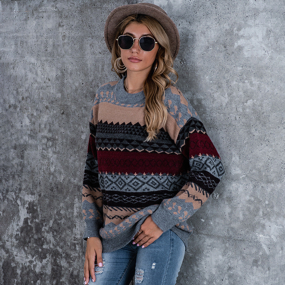 Pull en tricot épais pour femmes avec motif géométrique et coupe ample Chic & Stil