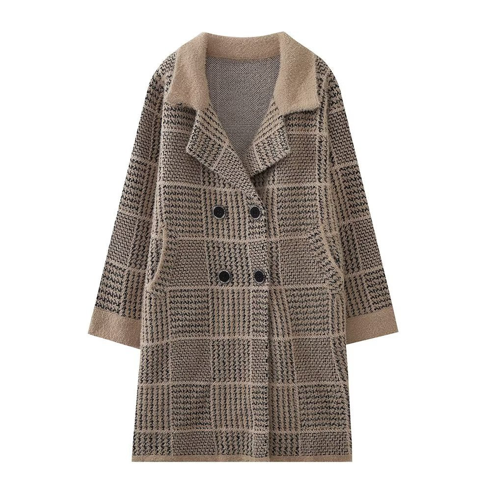 Women's textured checkered transition jacket with an elegant button placket Lune London