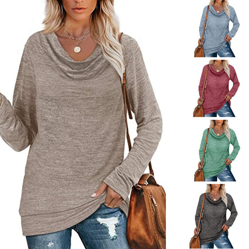 Women Long Sleeve Casual Top with Deep Neckline and Comfortable Fit Amarae