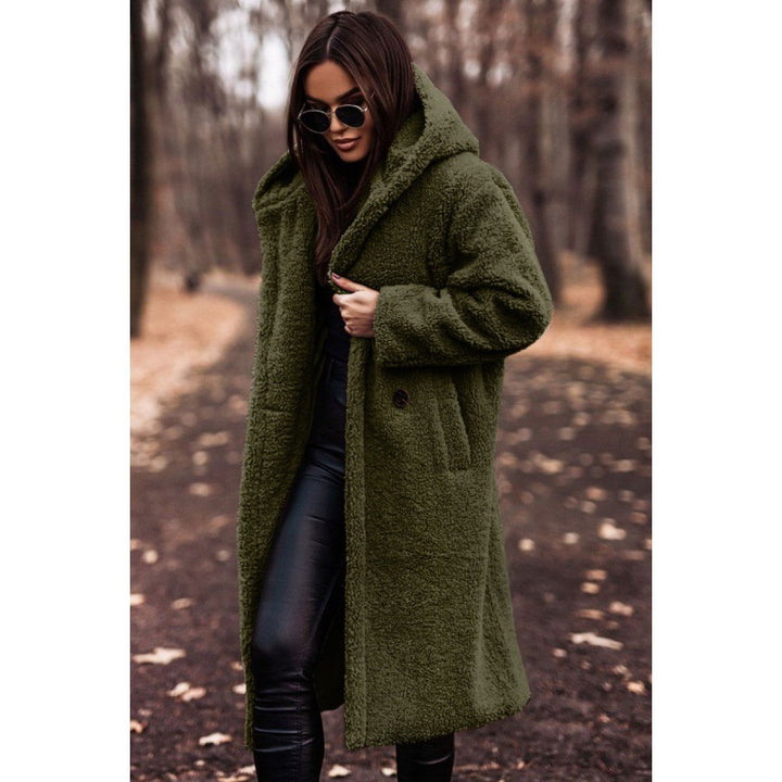 Ladies Plush Teddy Coat with Hood and Button Details Lune London