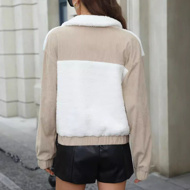 Fleece jacket for women with hood and trendy corduroy details Lune London