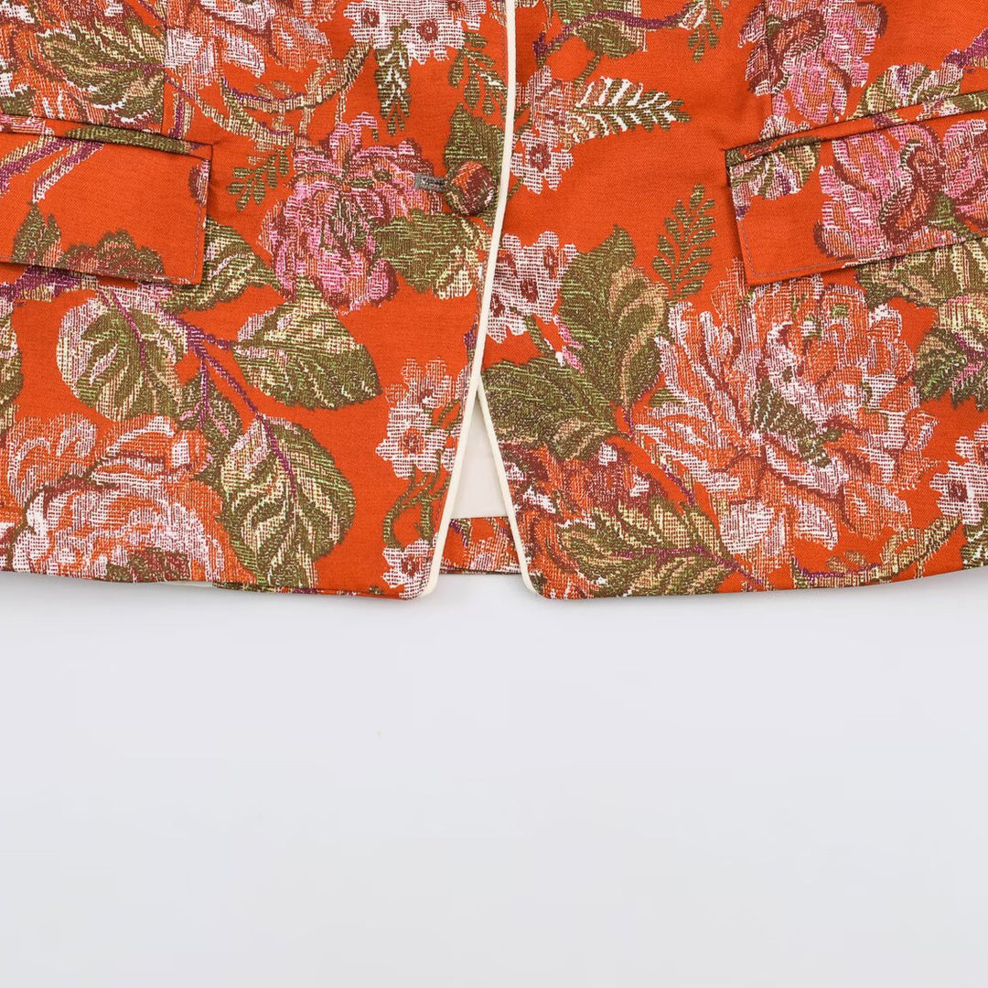 Women's short blazer in brocade jacquard with stand-up collar and piped edge Amarae
