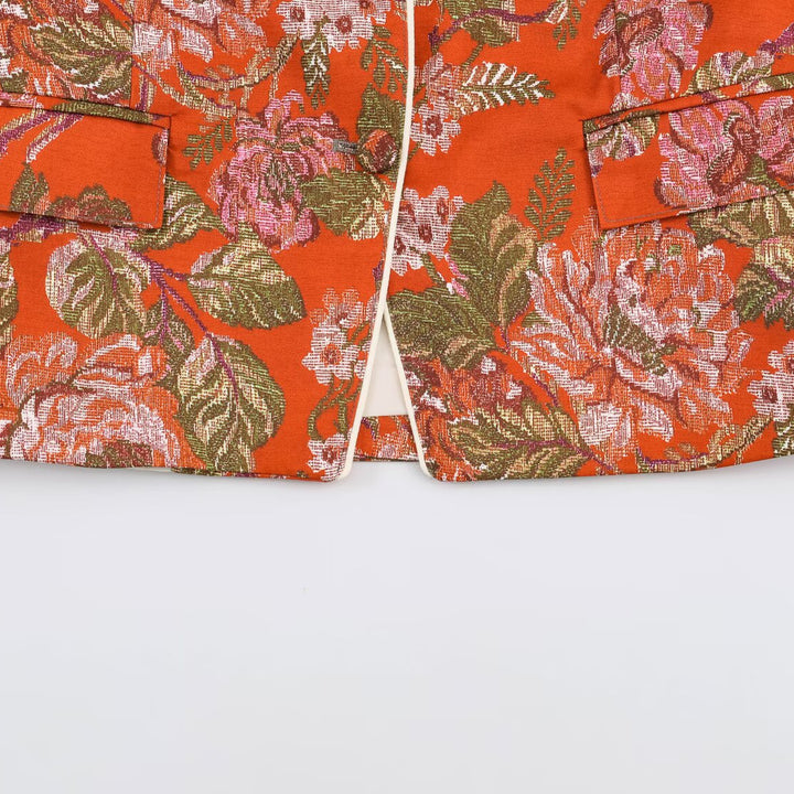 Women's short blazer in brocade jacquard with stand-up collar and piped edge Amarae