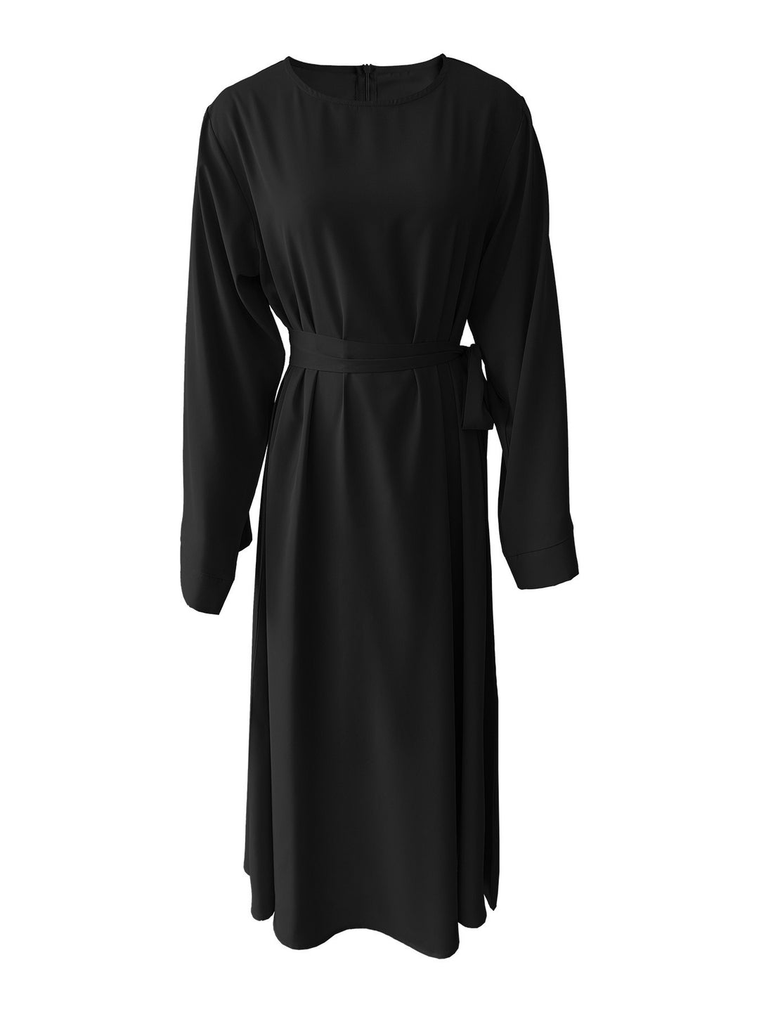 Midi dress for women with an elegant waist belt and long sleeves Lune London