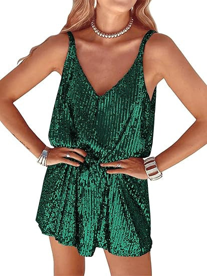 Women's Shimmering Jumpsuit with Deep V-Neck and Elastic Waist Lune London