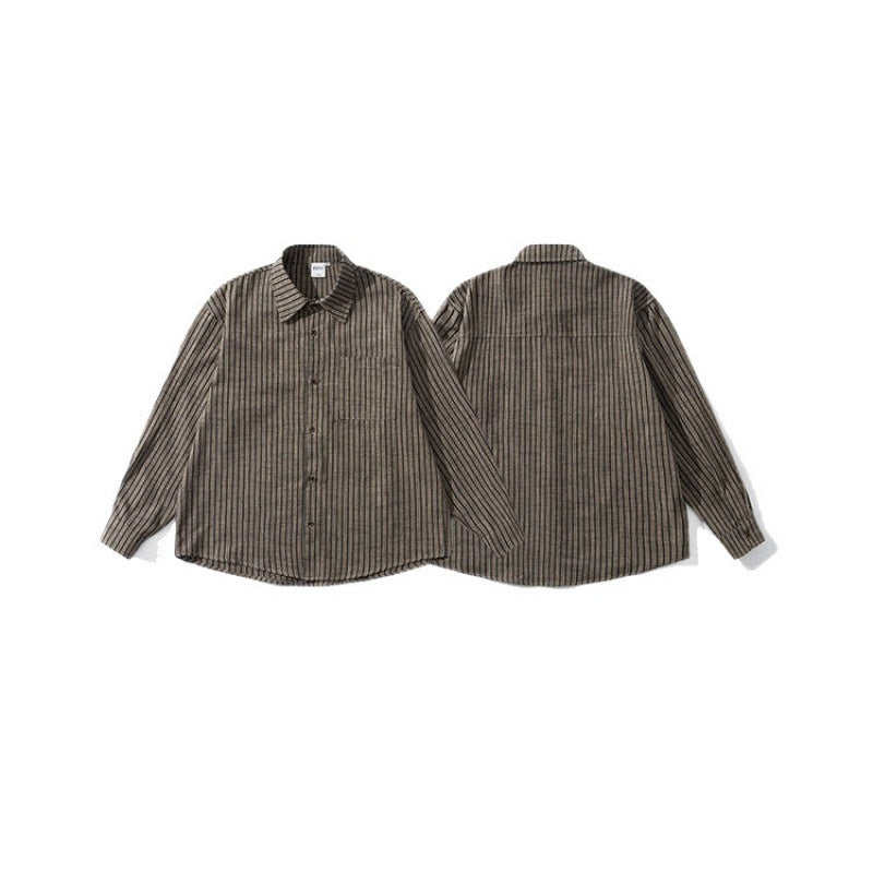 Men's Oversize Long Sleeve Shirt made of Flannel with Fine Stripes and Chest Pocket Amarae