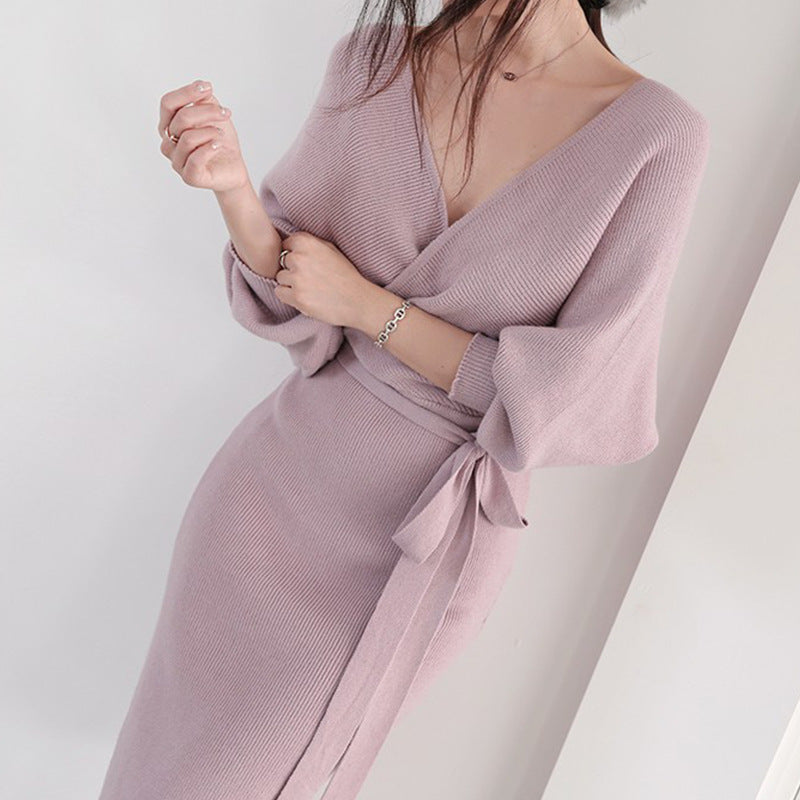 Robe tricotée pour femmes avec effet enveloppant et manches longues Chic & Stil