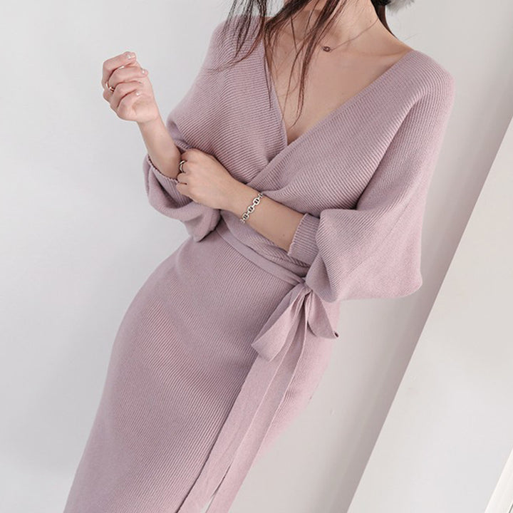 Robe tricotée pour femmes avec effet enveloppant et manches longues Chic & Stil