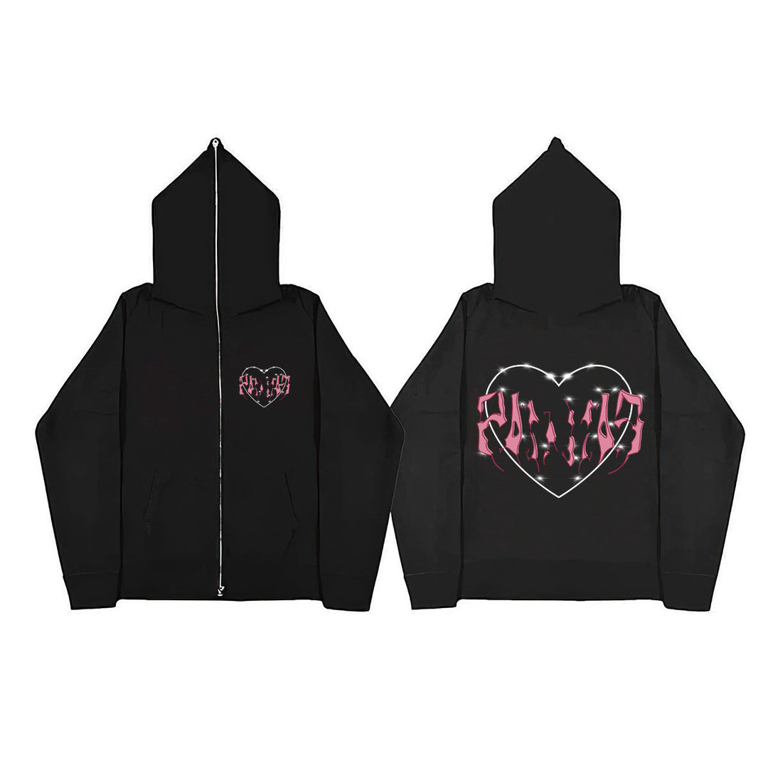 Hooded jacket for women with a unique heart design and full zip Lune London