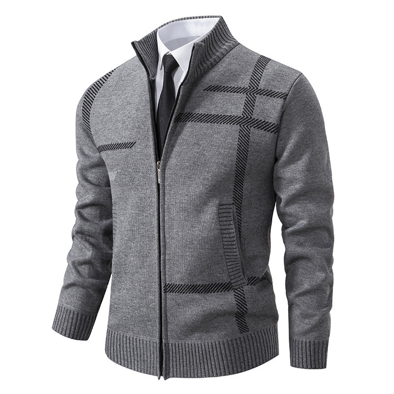 Men's knit jacket with graphic patterns and high collar Lune London
