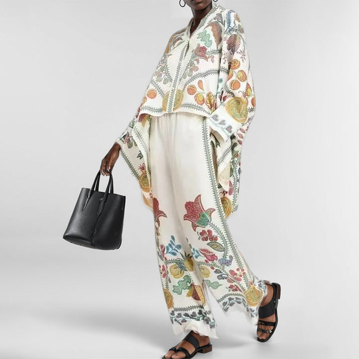 Haut kaftan floral pour femme avec détail de bouton Chic & Stil