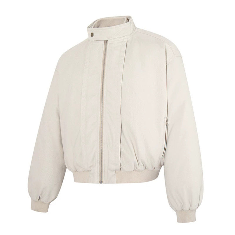 Women's short-cut bomber jacket with stand-up collar, concealed zipper, and elastic hem Amarae