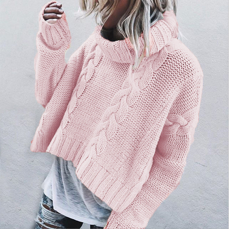 Chunky knit pullover for women with high collar and playful braid pattern Lune London