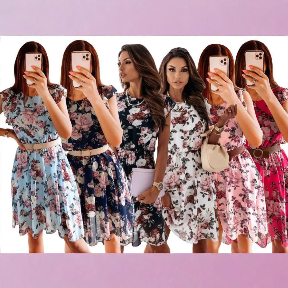 Chic and Stylish Floral Cap Sleeve Midi Dress