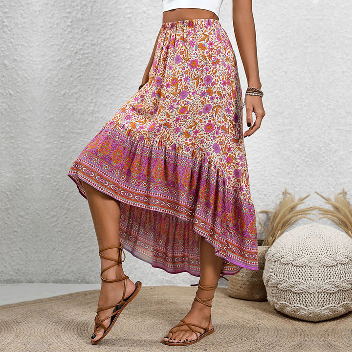 Women High-Low Steps Floral Maxi Skirt Lune London