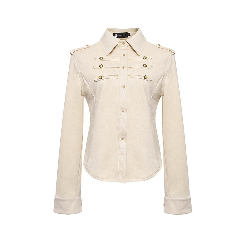Ladies Military Velvet-Look Jacket with Epaulettes and Decorative Straps Amarae