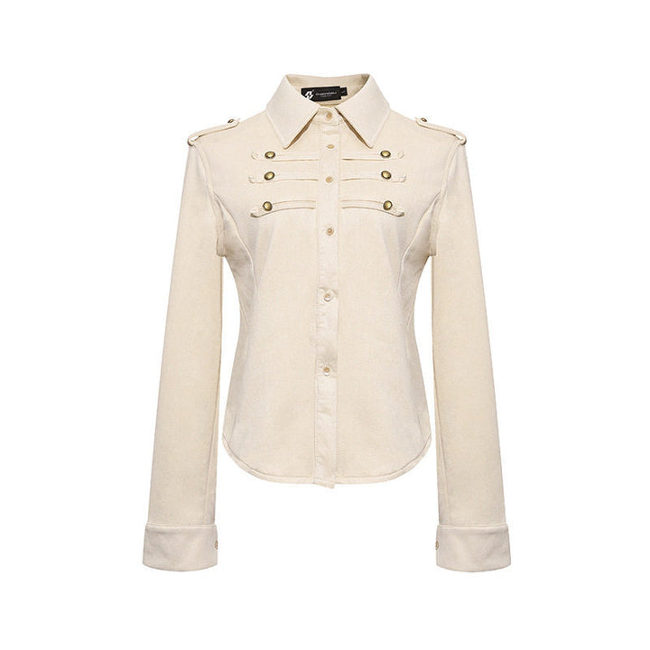 Ladies Military Velvet-Look Jacket with Epaulettes and Decorative Straps Amarae