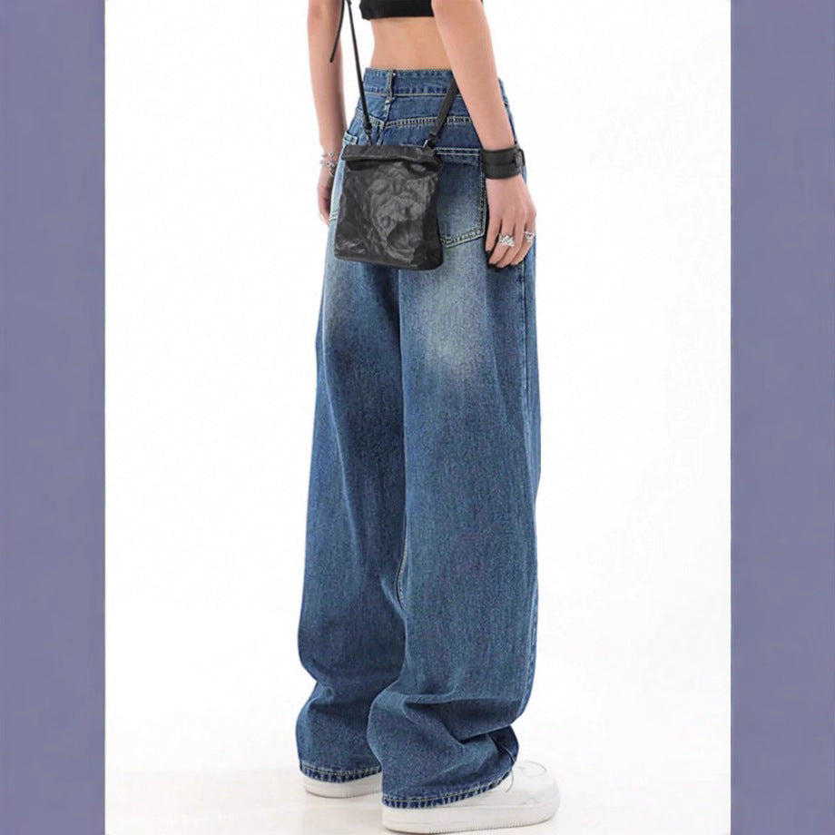 Women high-waisted oversized baggy jeans with knee rip and wide leg Amarae