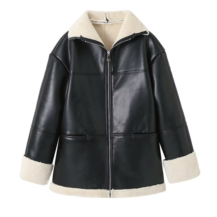 Quilted faux leather jacket for women with warm inner lining and stylish lapel collar Lune London