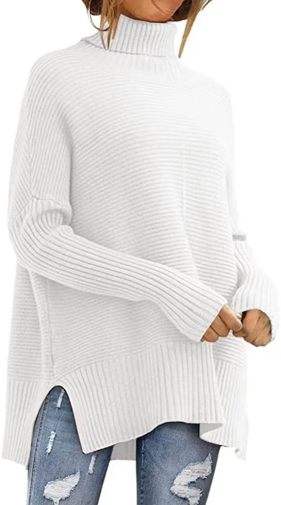 Pull Turtleneck Large Femme avec Structure à Côtes Fines et Coupe Asymétrique Chic & Stil