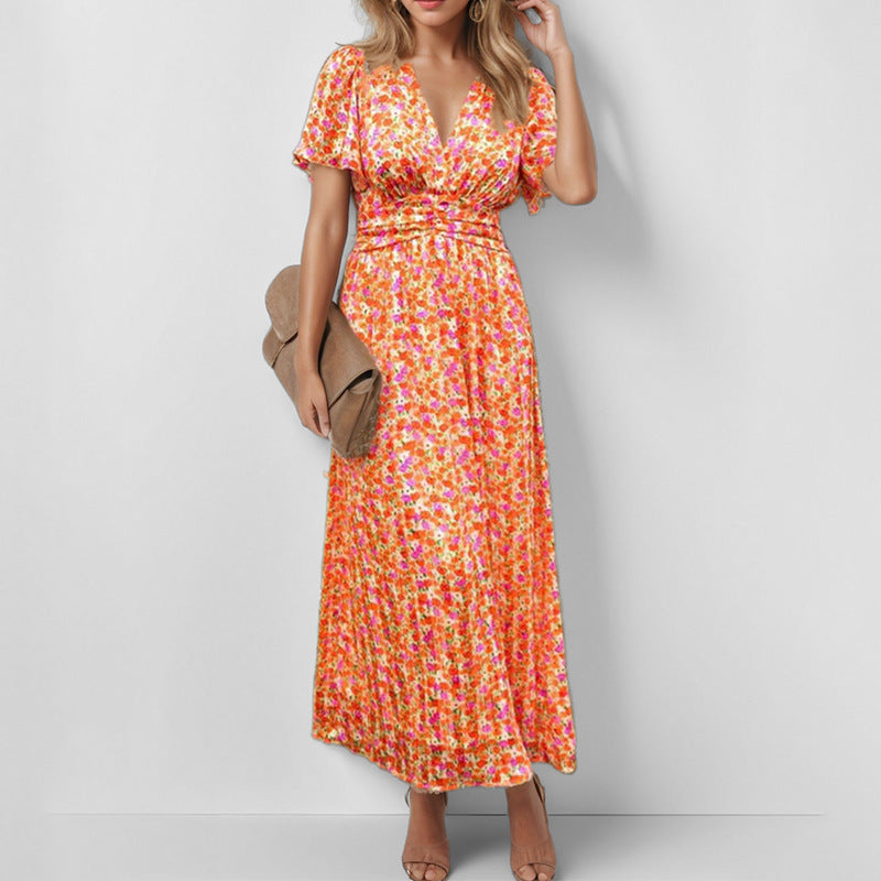 Robe maxi fluide pour femme avec design floral et décolleté en V Chic & Stil