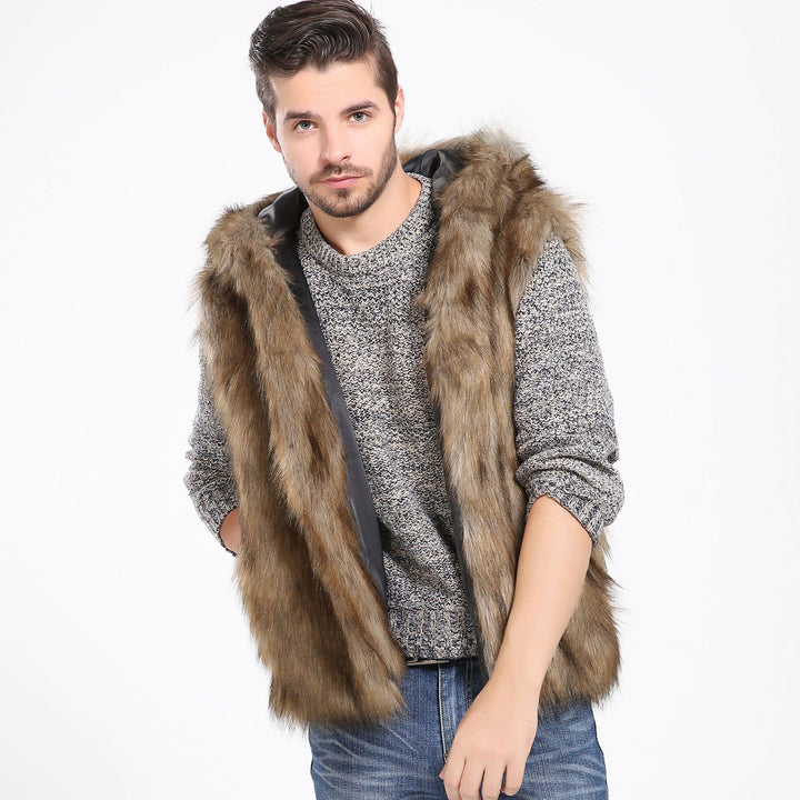 Men's fleece jacket with luxurious faux fur and hood Lune London
