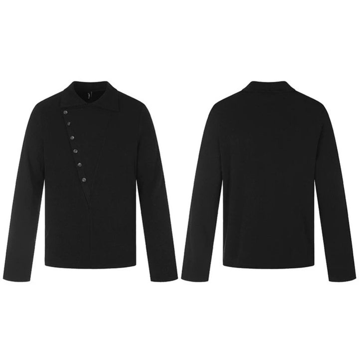 Men's Asymmetrical Shirt Jacket with Diagonal Button Placket and Clean Stand-Up Collar Amarae