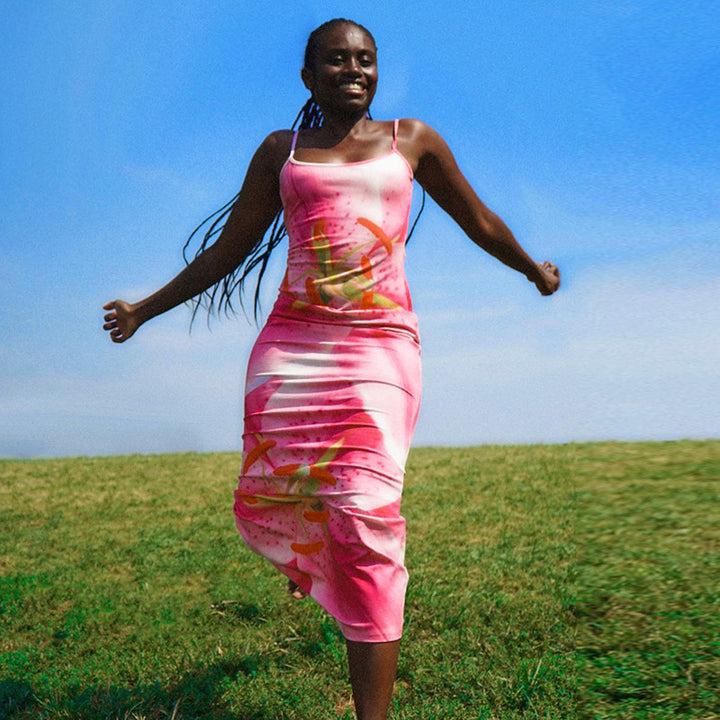 Ladies floral pattern maxi dress with spaghetti straps Lune London