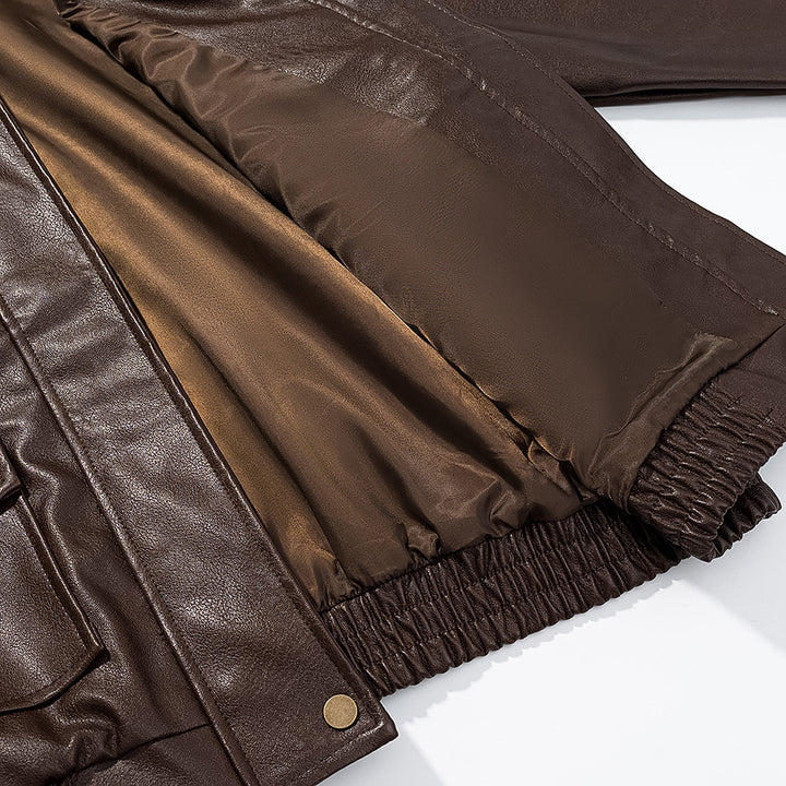 Women’s leather jacket with practical pockets and elastic waist Lune London