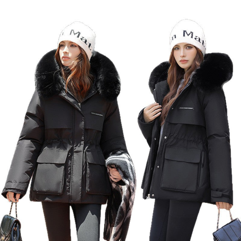 Ladies Elegant and warm winter jacket with removable faux fur collar and practical pockets Lune London