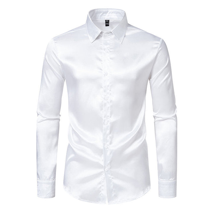 Men's Elegant Satin Shirt with Shimmering Finish and Classic Collar Lune London
