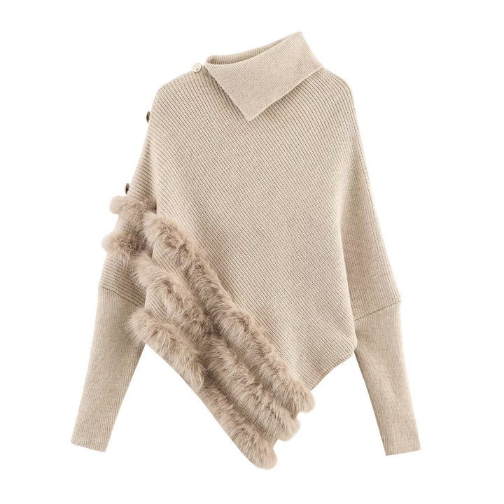 Fashionable women's poncho with luxurious fur trims and an innovative cut Lune London