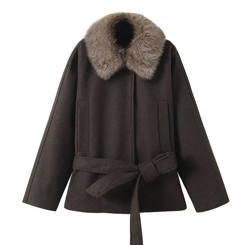 Veste de transition pour femmes avec col en fausse fourrure luxueux et ceinture à la taille Chic & Stil