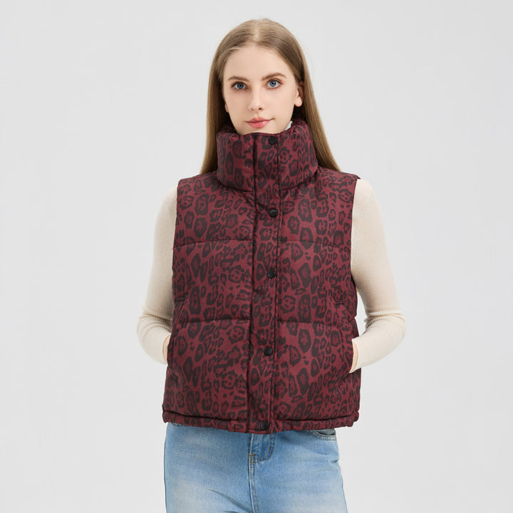 Lady Padded Gilet with Leopard Print and High Collar Lune London