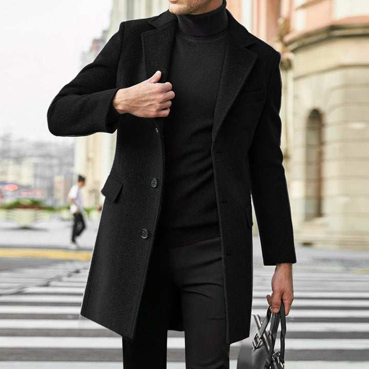 Elegant wool coat for men with a classic collar and hidden buttons Amarae