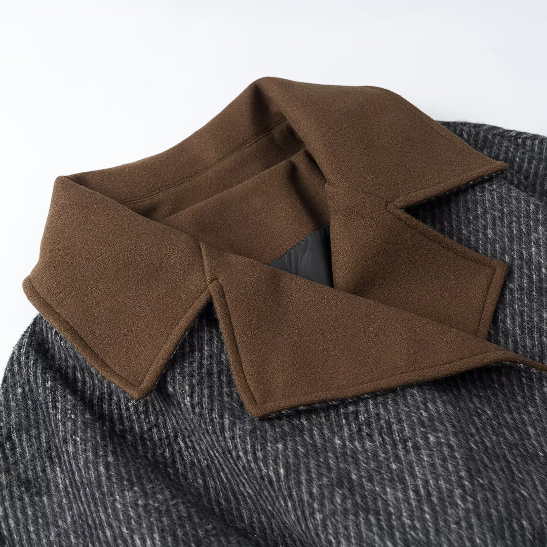 Women's wool blend coat with tie belt and large contrast collar Amarae