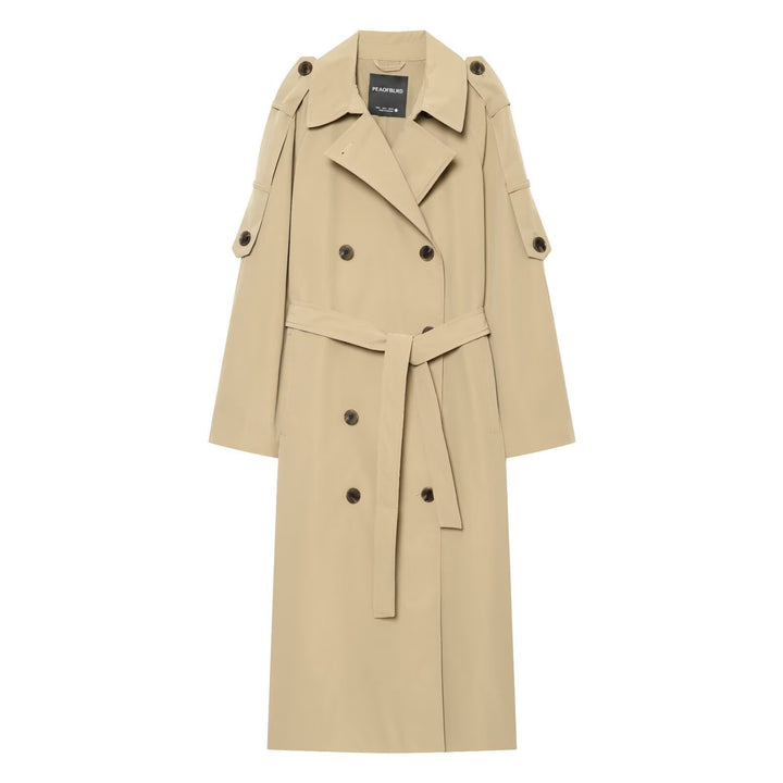 Women Double-breasted Trench Coat with Removable Cape Sleeves and Waist Belt Amarae